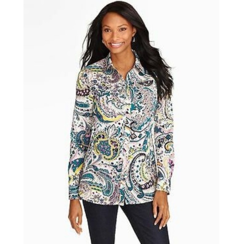 Talbots Watercolor Paisley Long Sleeve Button Up